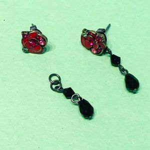 NEW unique rose rhinestone long dangling earrings can be worn 3 ways